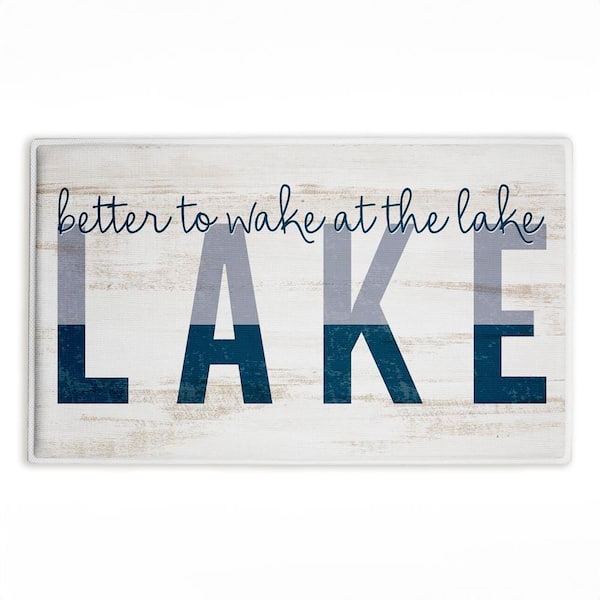 Better To Wake At Lake 18 in. x 30 in. White Graphic Polyester Blend Rectangle Bath Mat