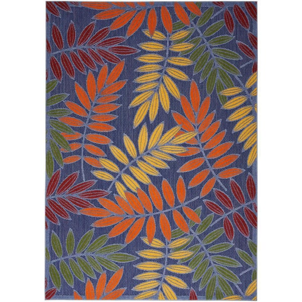 Nourison Aloha Navy Multicolor 6 ft. x 9 ft. Floral Contemporary Area Rug