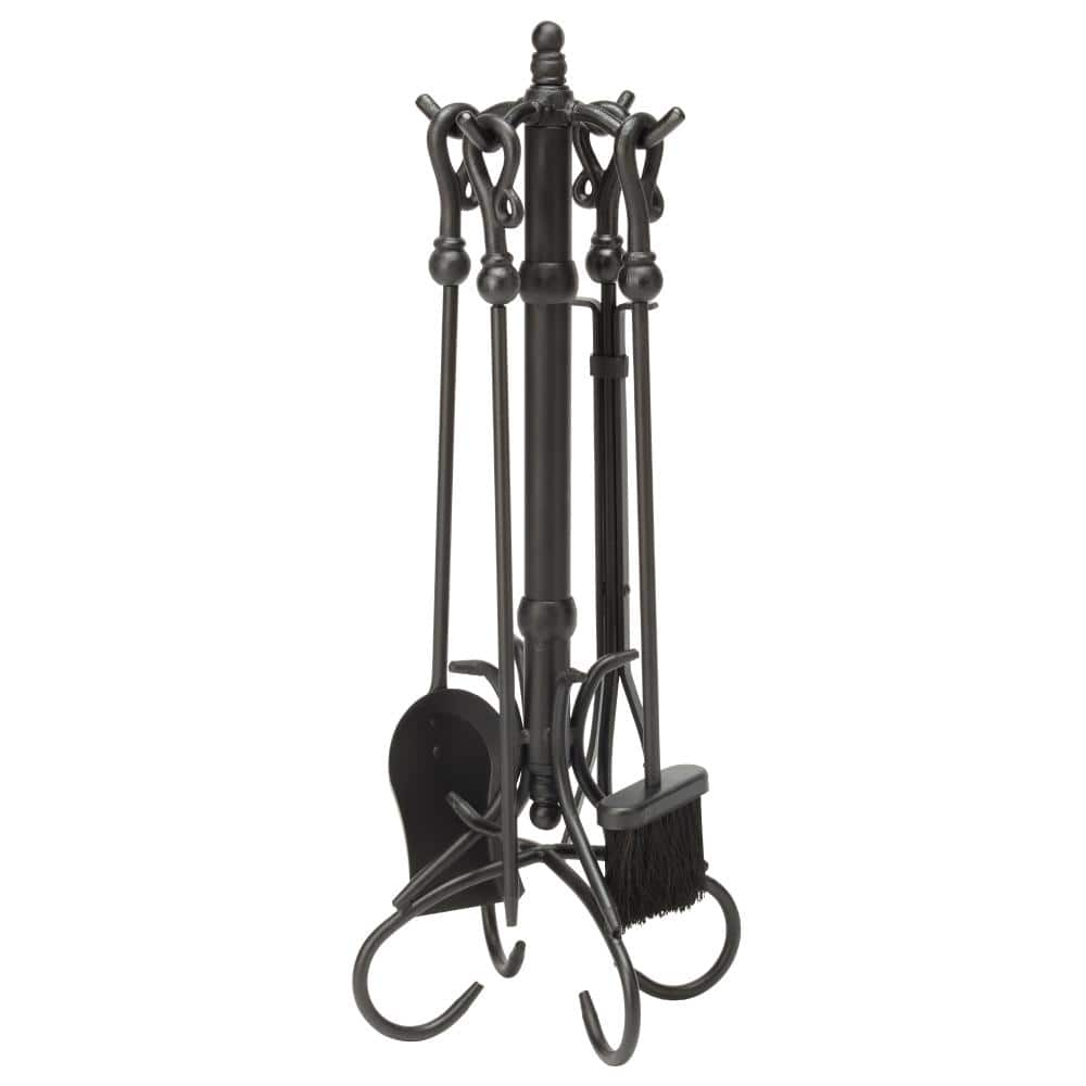 UniFlame Black Wrought Iron 5-Piece Fireplace Tool Set With Crook ...