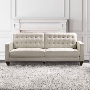 Carlisle 39 in. Straight Arm Leather Rectangle Sofa in. Ivory