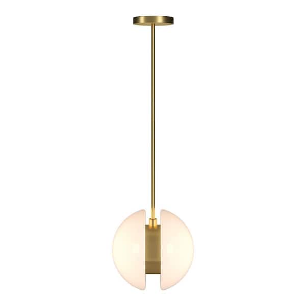 Kyriana 40-Watt 2-Light Brass Pendant Light with White Glass Shade