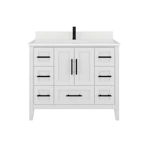 Houston 42 in. W x 22 in. D Bath Vanity in White Diamond Quartz Top with White Sink with Power Bar and Drawer Organizer
