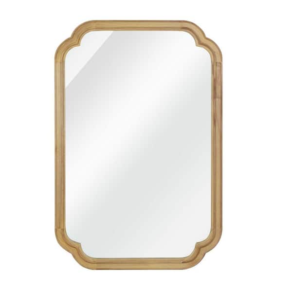 Natural Wood 24 in. W x 36 in. H Modern Rounded Rectangle Solid Wood Framed Mirror