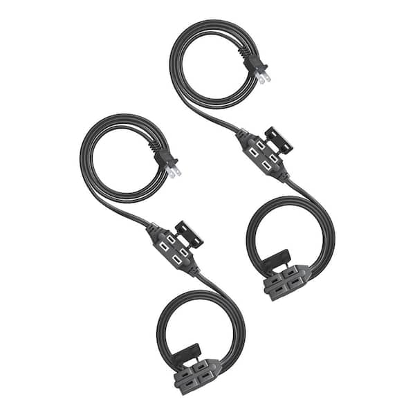 DEWENWILS 6 ft. 16/3 SPT-2 Indoor Extension Cord with 2-Groups 3-Polarized Outlets and Safety Cap Protect, (2-Pack) Black