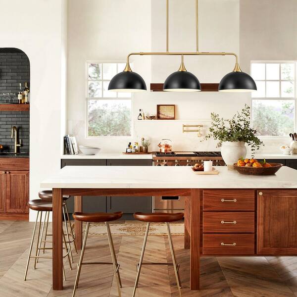 Rennnsan Kris Contemporary 3-Light Black Dome Metal Shade Kitchen