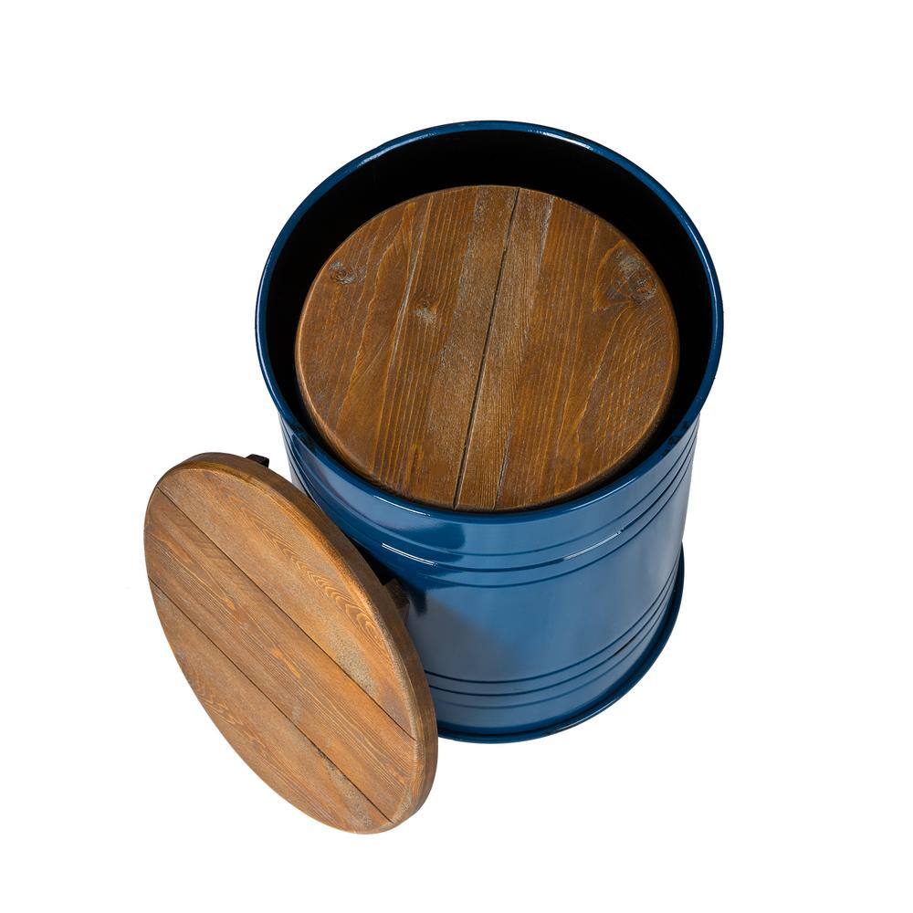 Hunter Green Round Metal & Wood Storage Accent Table Set