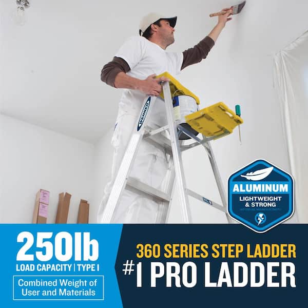 Werner - 6 ft. Aluminum Step Ladder (10 ft. Reach Height) with 250 lb. Load Capacity Type I Duty Rating