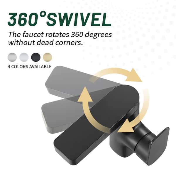 Single Handle Single Hole Low Arc Bathroom Faucet With Metal Pop Up Drain Assembly Swivel Sink Faucet in Matte Black