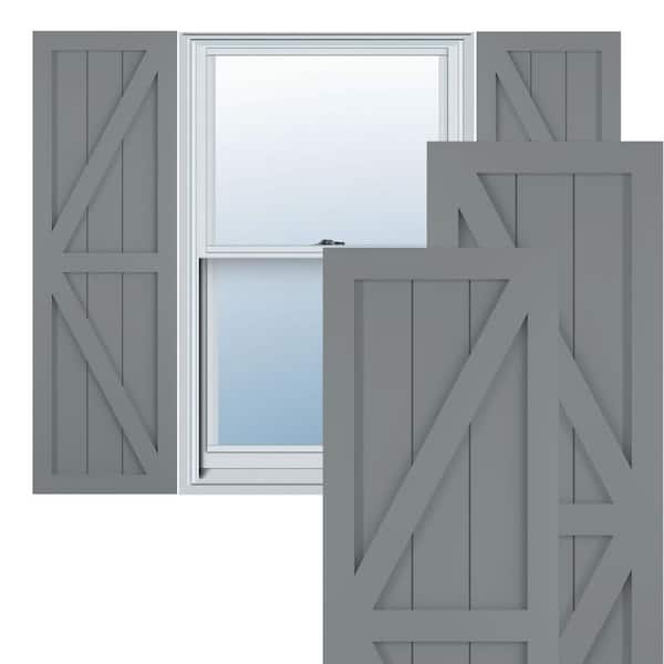Ekena Millwork 12 in. x 77 in. True Fit PVC Two Equal Panel Farmhouse Fixed Mount Board and Batten Shutters with Z-Bar, Ocean Swell