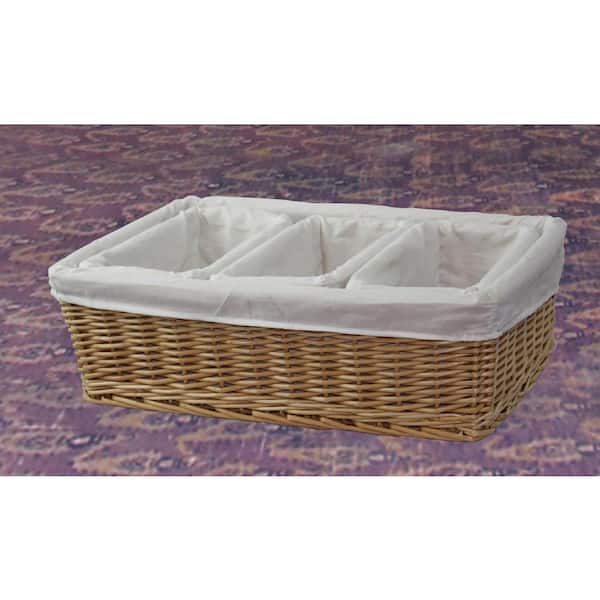 Vintiquewise 18 in. x 5.5 in. Natural Willow Basket with Fabric Lining in 3-Cube Organizer