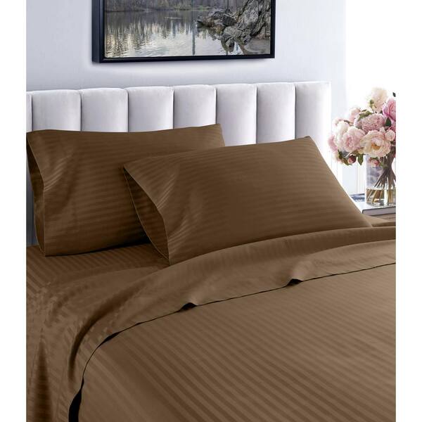 Taupe Striped Deep Pocket Bed Sheet Set 1000 Count 100% Egyptian Cotton Sheet 