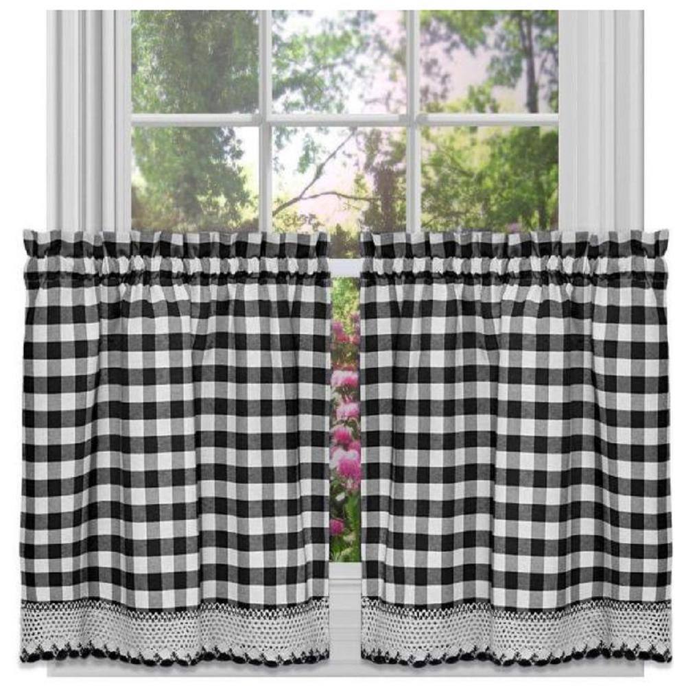 Black and White Buffalo Check Cotton Valance with Scalloped Trim