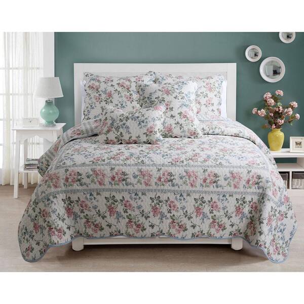 Tache 6PC Red Elegant Floral Spring Bloom Patchwork Bedding Comforter Quilt Set