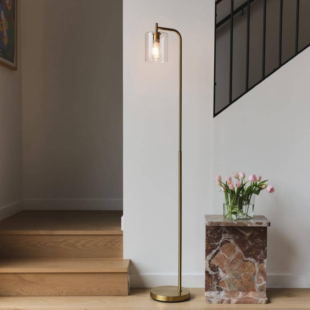 Elizabeth Brass Industrial LED Floor Lamp with Edison Bulb and Smart Compatibility