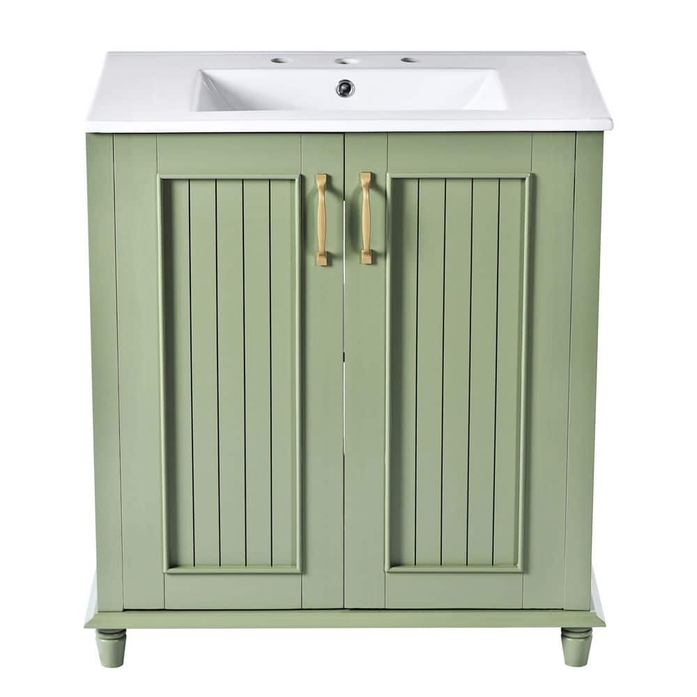 30 in. Freestanding Green Bath Vanity with White Ceramic Sink Top Hidden Drawer price history on PriceWatchPro
