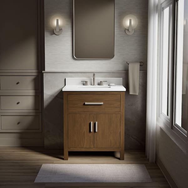 Kresla 30.98 in. Freestanding Draper Oak Bath Vanity with White Quartz Top