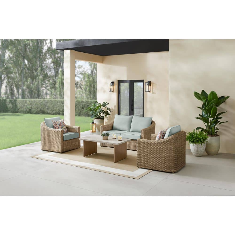 Havenridge 4-Piece Wicker Patio Conversation Set with CushionGuard Mist Cushions