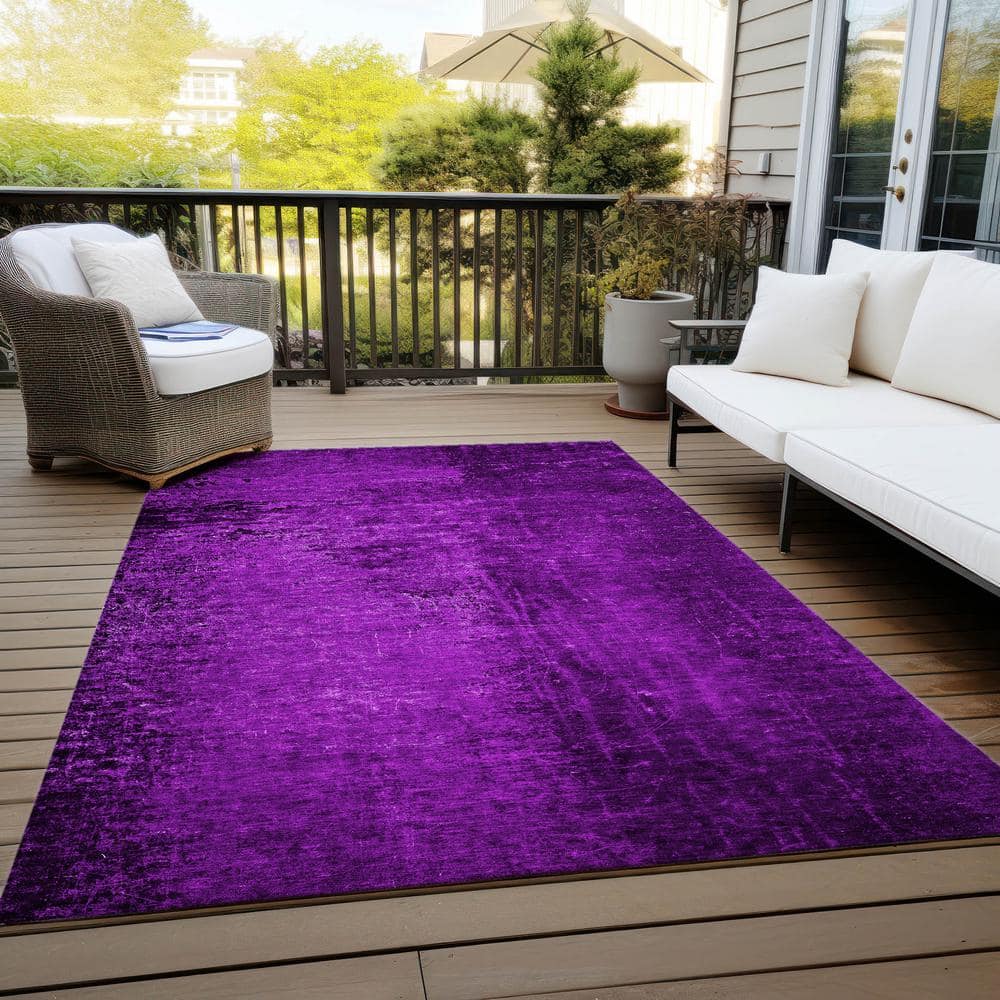 Purple Synthetic Machine-Washable Reversible Rectangular Rug 3' x 5'