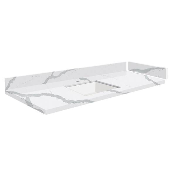 Transolid Silestone 54.75 in. W x 22.25 in. D Quartz White Rectangular Single Sink Vanity Top in Bianco Calacatta