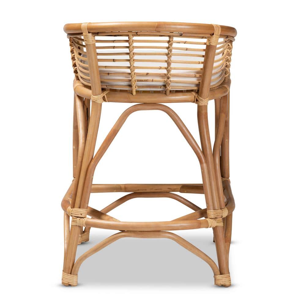 Tropical Oasis White Fabric and Natural Rattan Counter Stool