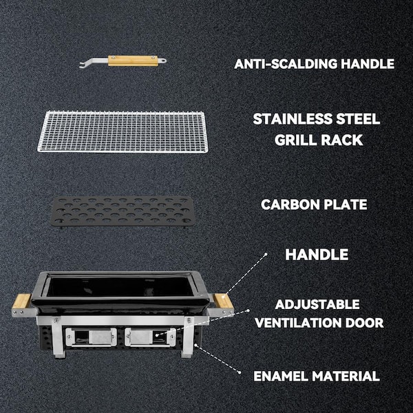 Hitechluxe Portable Charcoal Hibachi Grill in Black with Grid