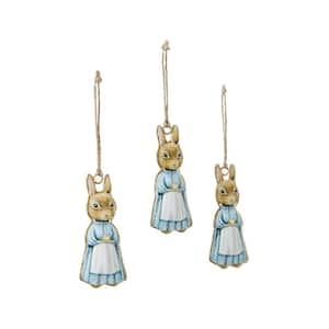 Bunny Hop 4 in. Easter Metal Apron Rabbit Ornament (Set of 3)