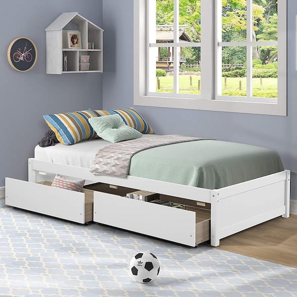 Kids Twin Size Upholstered Platform Wooden Bed with Rainbow