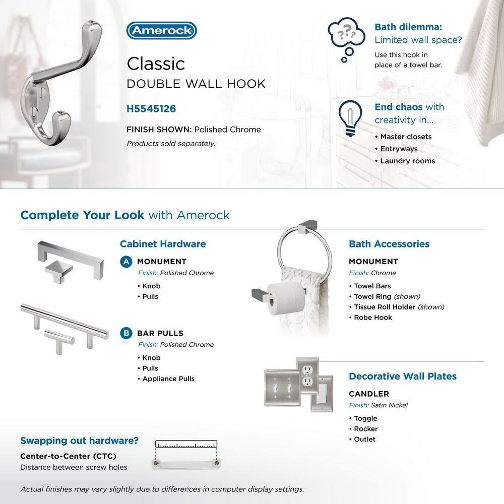Polished Chrome Double Prong Decorative Wall Hook