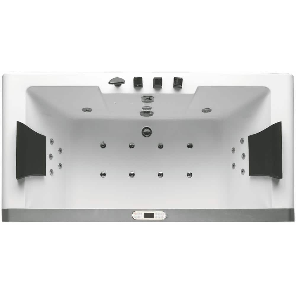 70.9'' White Acrylic Freestanding Whirlpool Bathtub with Glass Panel