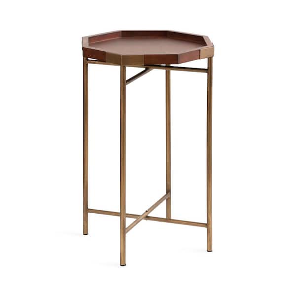 Kate and Laurel O'Connor 16 in. W. Walnut Brown Octagon Mid Century Wood End Table