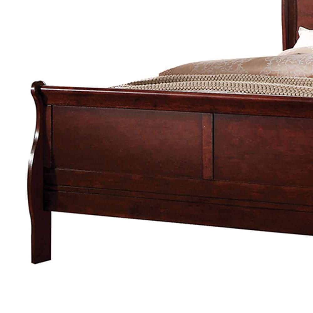 Cherry Twin Sleigh Bed with Wood Frame and Headboard