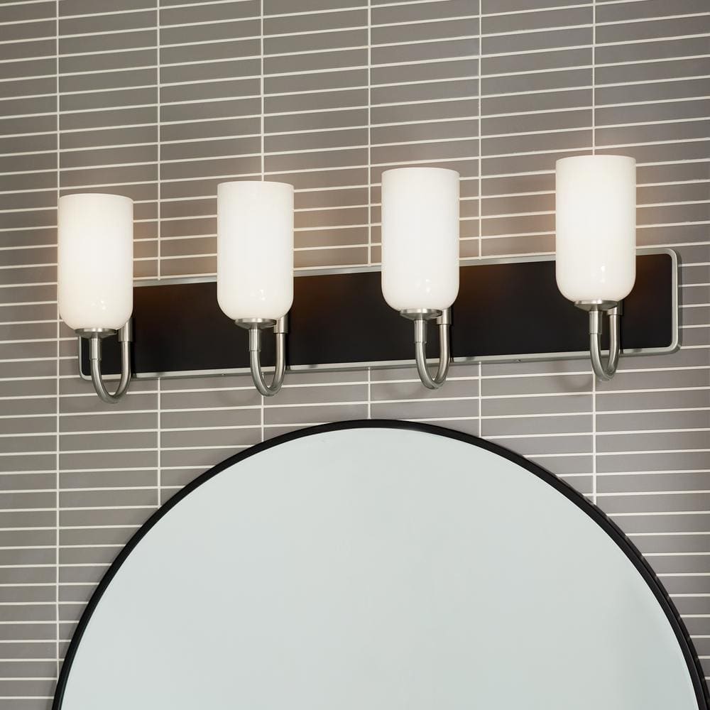 Solia 32 in. 4-Light Brushed Nickel with Black Modern Bathroom Vanity Light with Opal Glass Shades price history on PriceWatchPro