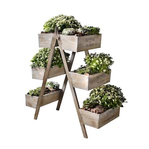 27 in. W x 28 in. H Flowers and Plants Foldable Wooden Plant Stand with 6 Seed Boxes