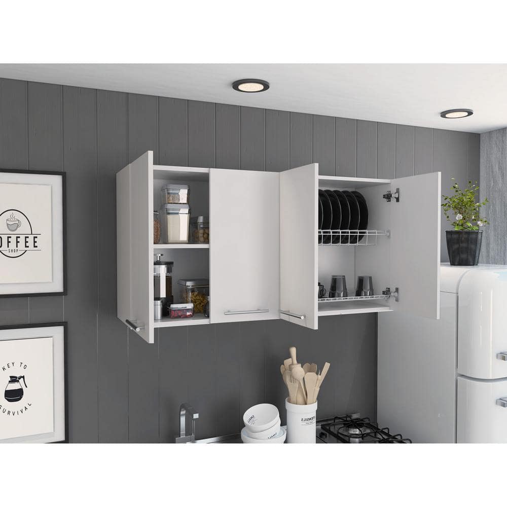 White Particle Board 4-Door Wall Cabinet with Shelf