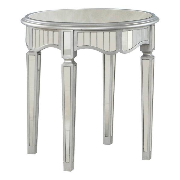 Silver Mirrored Round End Table, Mirrored End Table Round