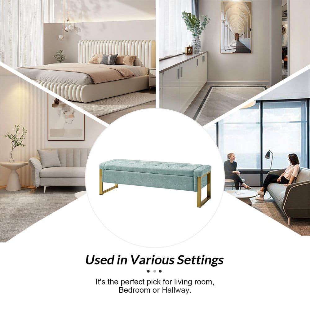 Alina Modern Upholstered Flip Top Storage Bench with Metal Legs-BEIGE - thumbnail 6