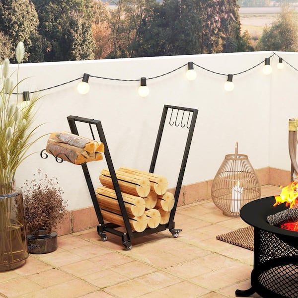 31 in. x 12 in. Outdoor Metal Firewood Rack with Kindling and Tool
