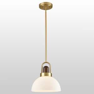 60 Watt 1 Light Gold Finished Shaded Pendant Light with Milk glass Glass Shade and No Bulbs Included