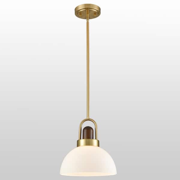 CLAXY 60 Watt 1 Light Gold Finished Shaded Pendant Light with Milk glass Glass Shade and No Bulbs Included
