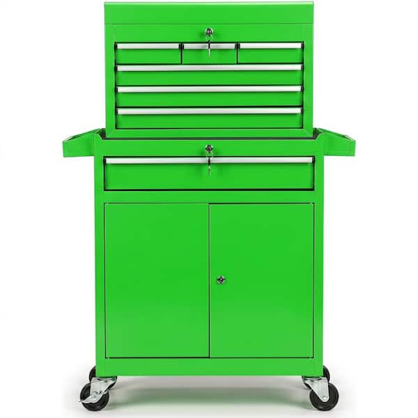 5-Drawer Rolling Tool Chest, 2-in-1 Lockable Tool Box, Sliding Drawers & Detachable Top, Green