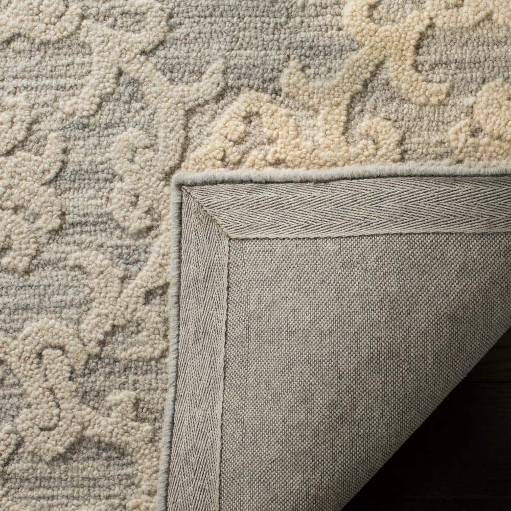 Handmade Grey Floral Tufted Wool Runner Rug 27" x 10"