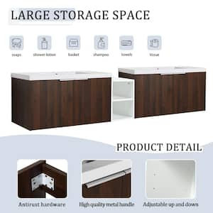 82.9 in.x 18.1 in.x 19.3 in. California Walnut Wall Mounted Plywood Bathroom Vanity with Sink and 1-Small Storage Shelf