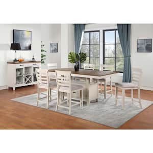 Hyland White and Walnut Brown Wood Rectangle Counter Height Dinning Set with 6-Upholstered Chairs 7-Piece Set