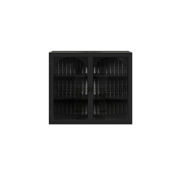 Hooseng 9.06 in. W x 23.62 in. H Rectangular Black MDF Surface Mount Medicine Cabinet without Mirror with Glass Doors