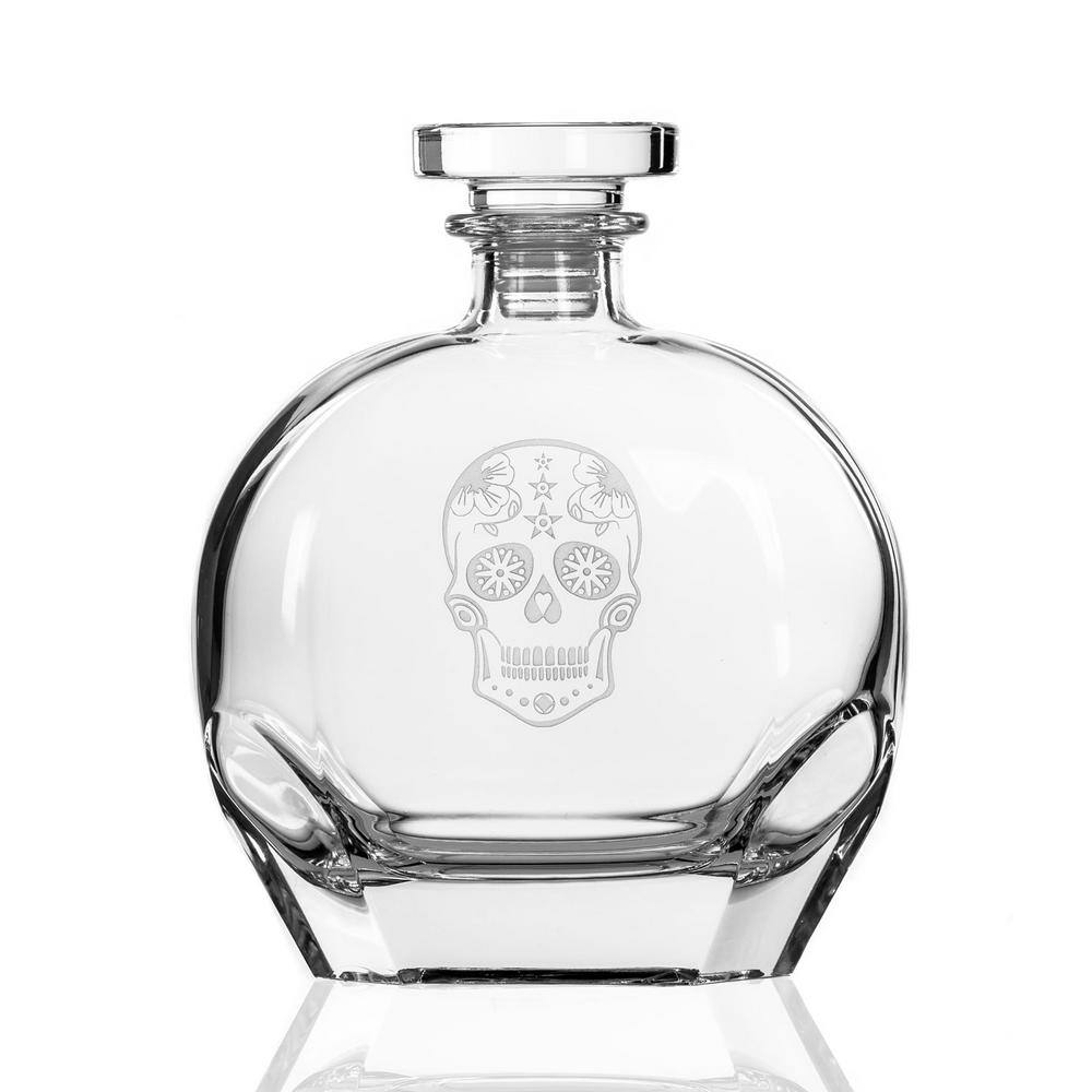 Clear Glass Sugar Skull Whiskey Decanter and Glasses Set