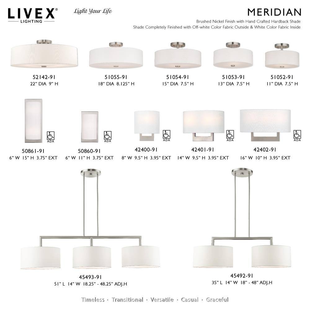 Brushed Nickel 2-Light Wall Sconce with Off-White Shade