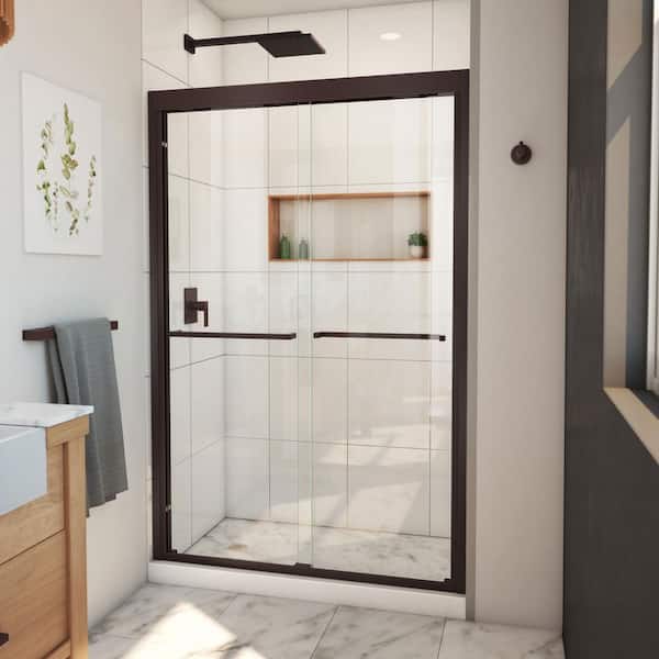 DreamLine Duet Plus 44 in. to 48 in. W x 72 in. H Sliding Semi-Frameless Shower Door in Oil Rubbed Bronze