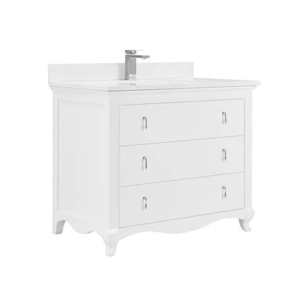 WS2512-42-W 42 in. Single Sink Sink Vanity White Bath Vanity with White 1 in. Artificial Stone Top