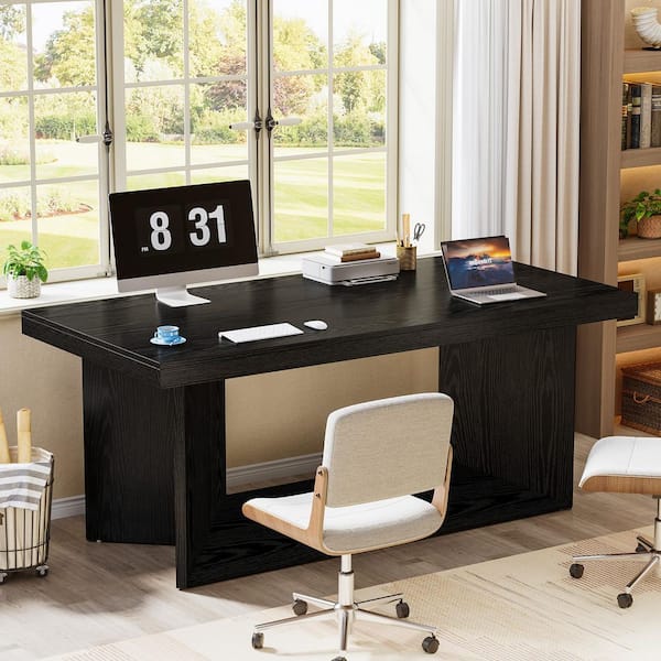 BYBLIGHT Lanita 63 in. Rectangle Black Wood Executive Desk with