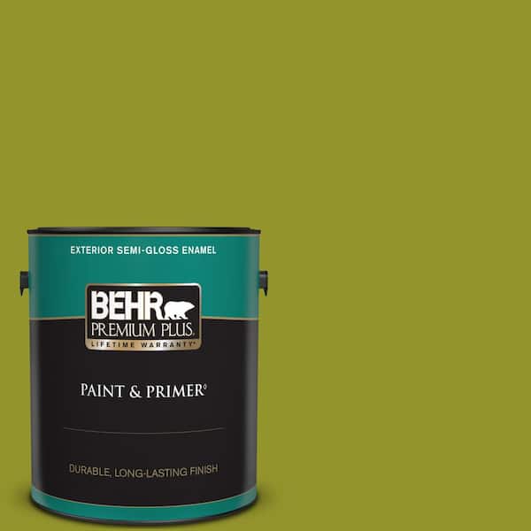 BEHR PREMIUM PLUS 1 gal. #P350-7 Lazy Lizard Semi-Gloss Enamel Exterior Paint & Primer